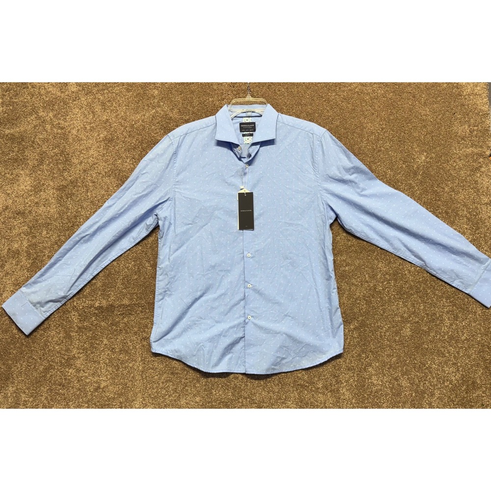 NWT‎ Denim & Flower Ricky Singh Mens Light Blue Slim Fit Yarn Dyed Dress Shirt L